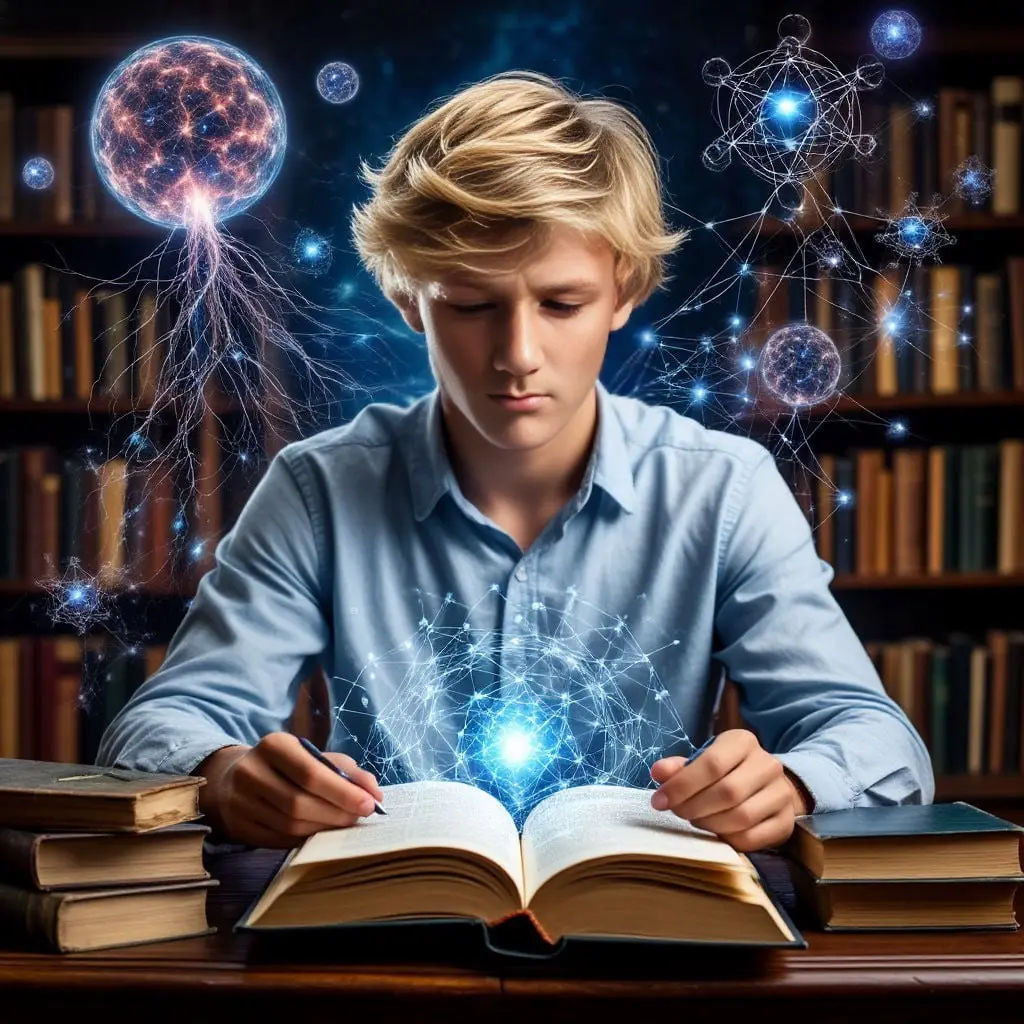 Молодой человек ищет подтверждение в книгах